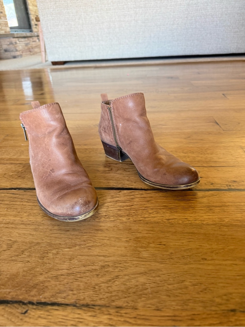 Lucky Brand Tan Leather Ankle Booties with Side Zipper